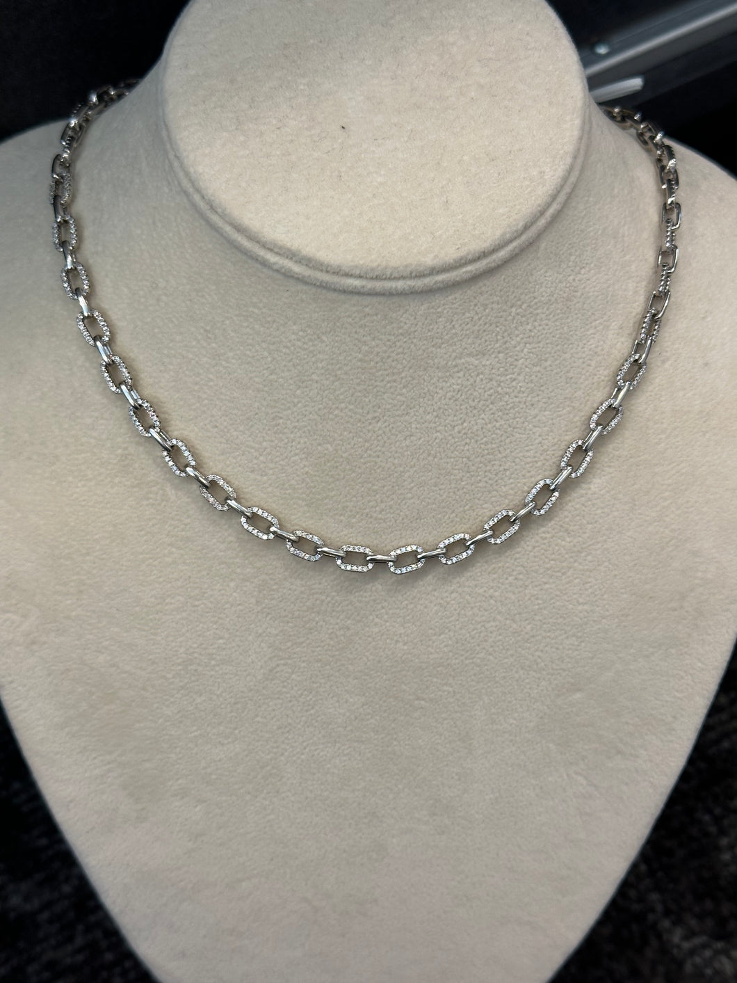 Sterling Silver CZ Link Necklace