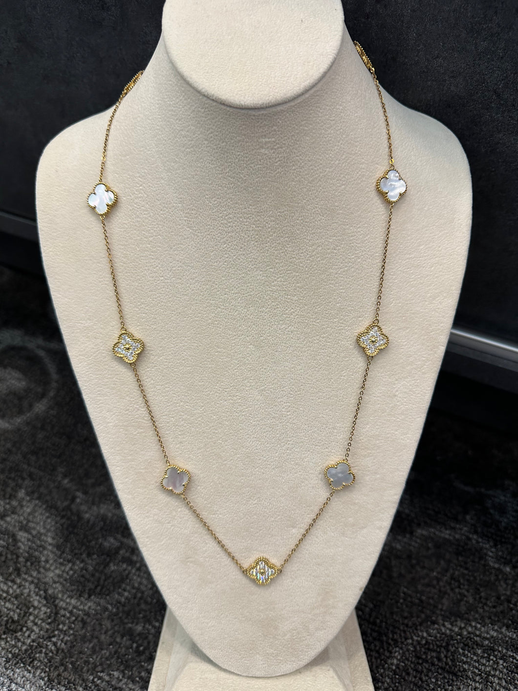 Luxe Mother of Pearl and CZ Clover Necklace