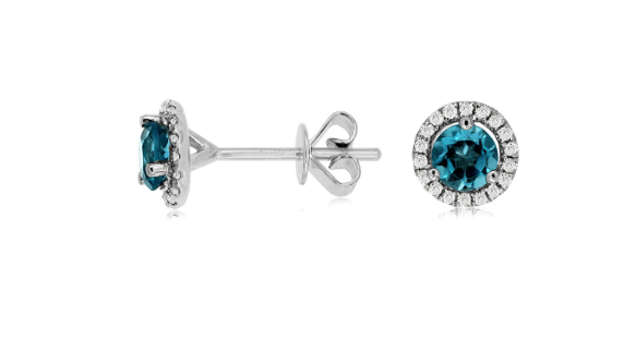 Blue Topaz & Diamond Halo Stud Earrings