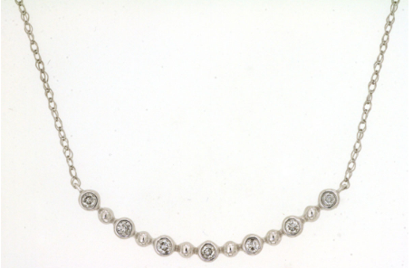 Diamond & 14K Gold Ball Curved Bar Necklace