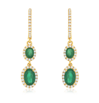 Emerald & Diamond Oval Drop Earrings