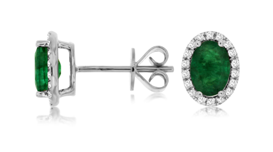 Emerald & Diamond Oval Halo Stud Earrings