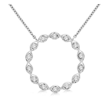 Scalloped Bezel Set Diamond Circle Necklace