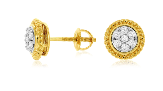 Diamond and Yellow Gold Rope Stud Earrings